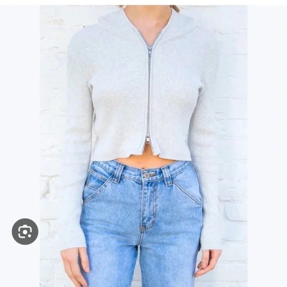 Brandy Melville Gray Ribbed Zip-Up Hoodie